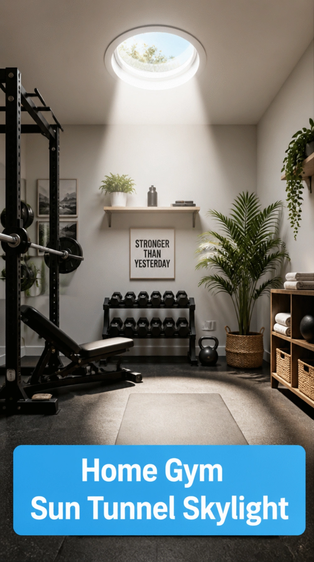Home Gym Sun Tunnel Skylight That Brings Natural Light into a Windowless Room