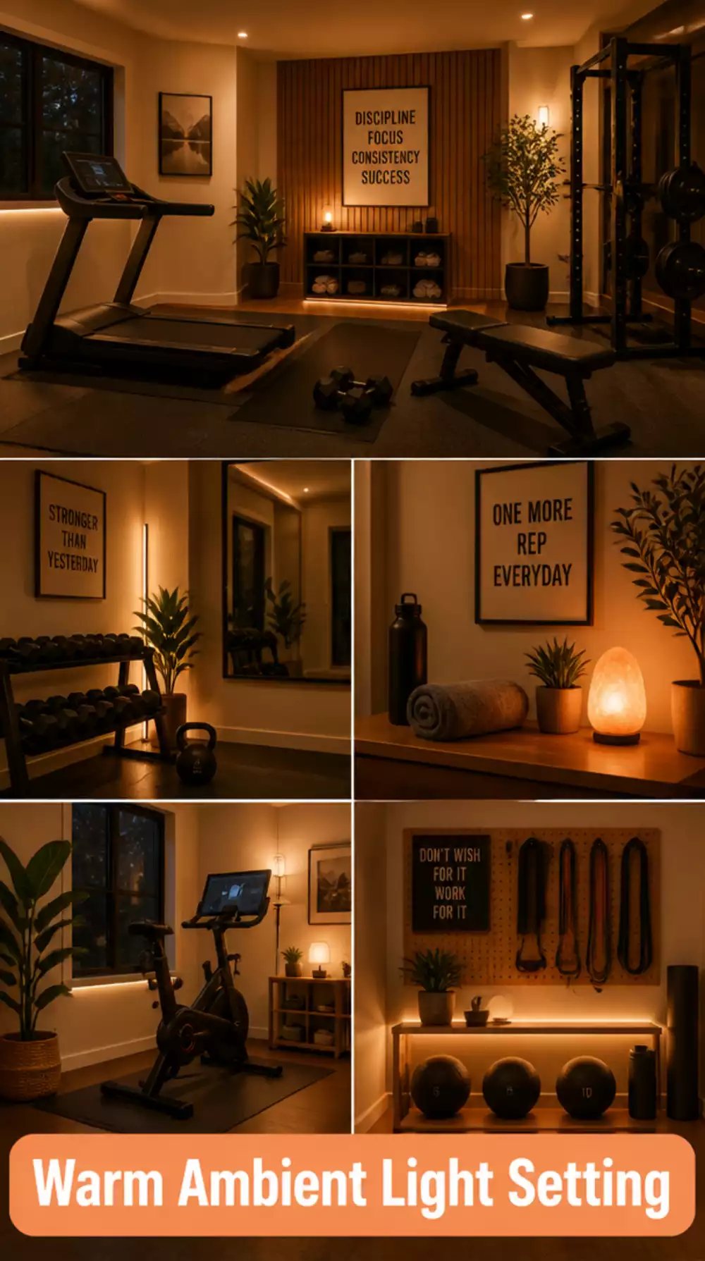 Home Gym Warm Ambient Light Setting That Makes Evening Workouts Feel Inviting Not Clinical