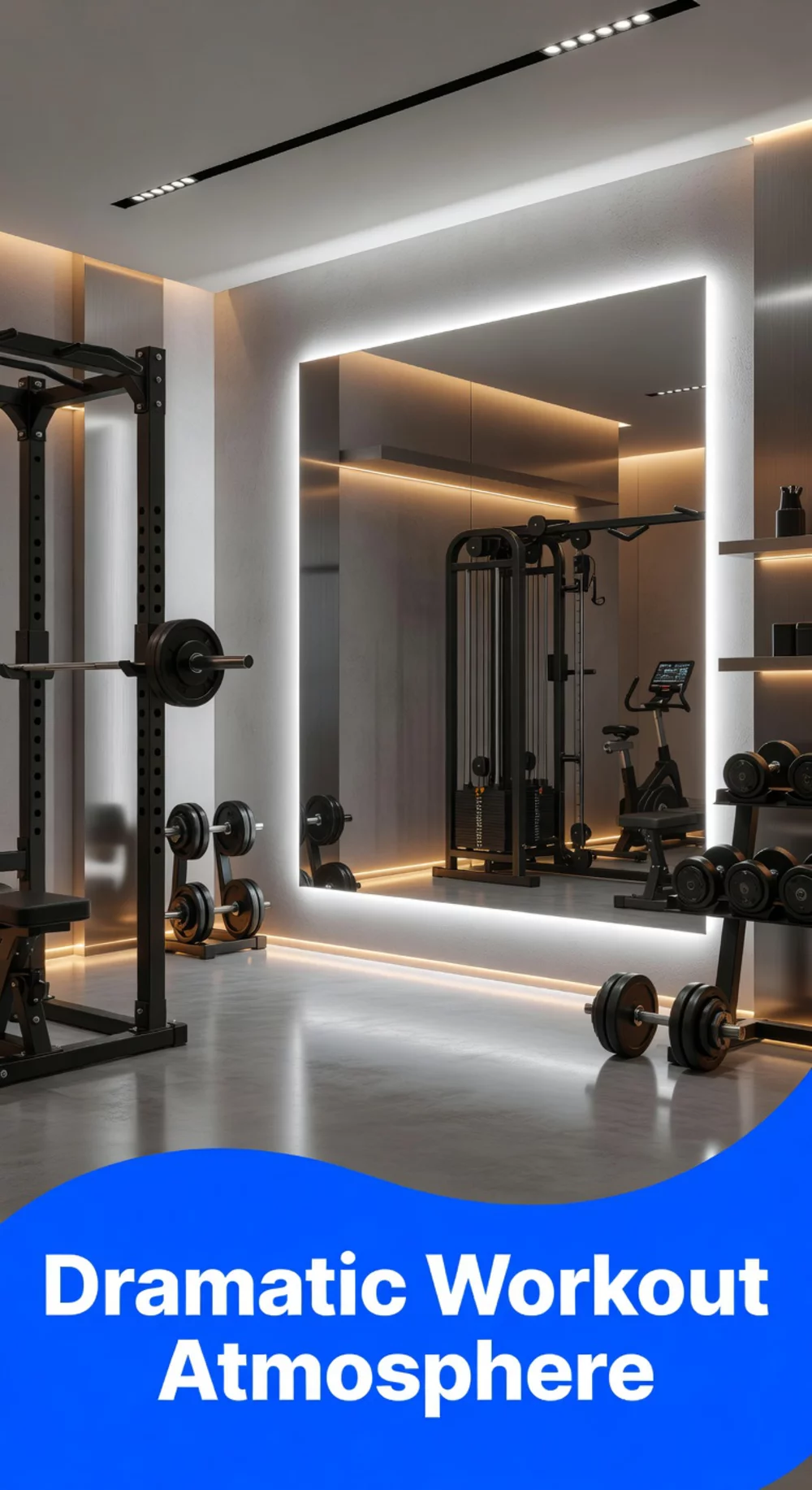 Home Gym Backlit LED Mirror That Creates a Dramatic Workout Atmosphere