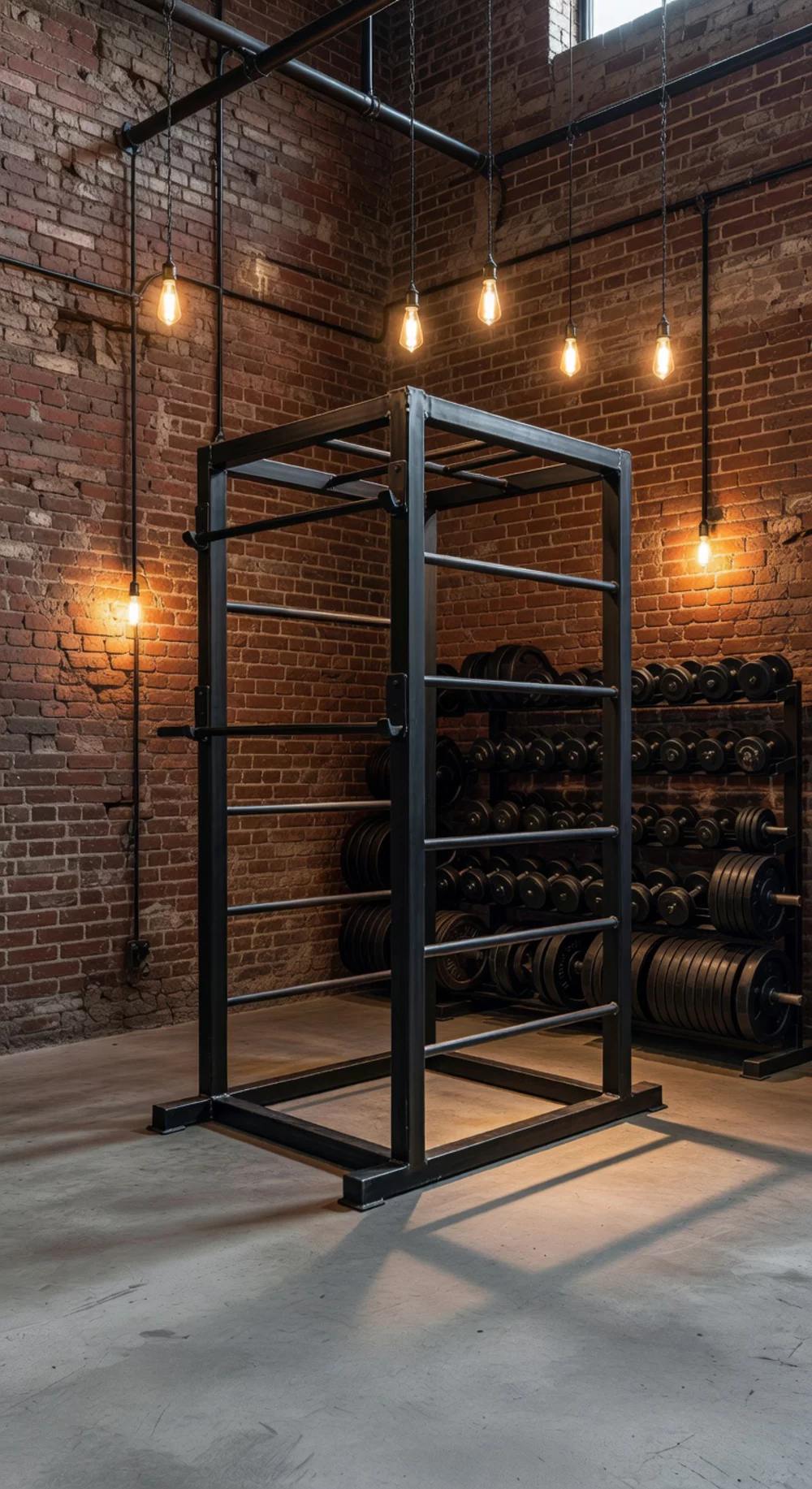 Industrial Home Gym Exposed Brick Wall That Makes Raw Concrete Feel Designed
