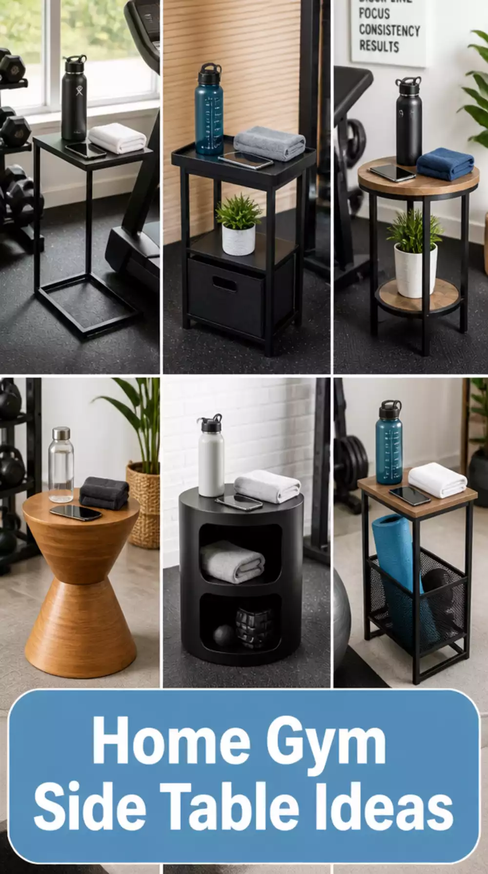 Home Gym Side Table That Holds a Water Bottle, Phone, and Towel Within Reach
