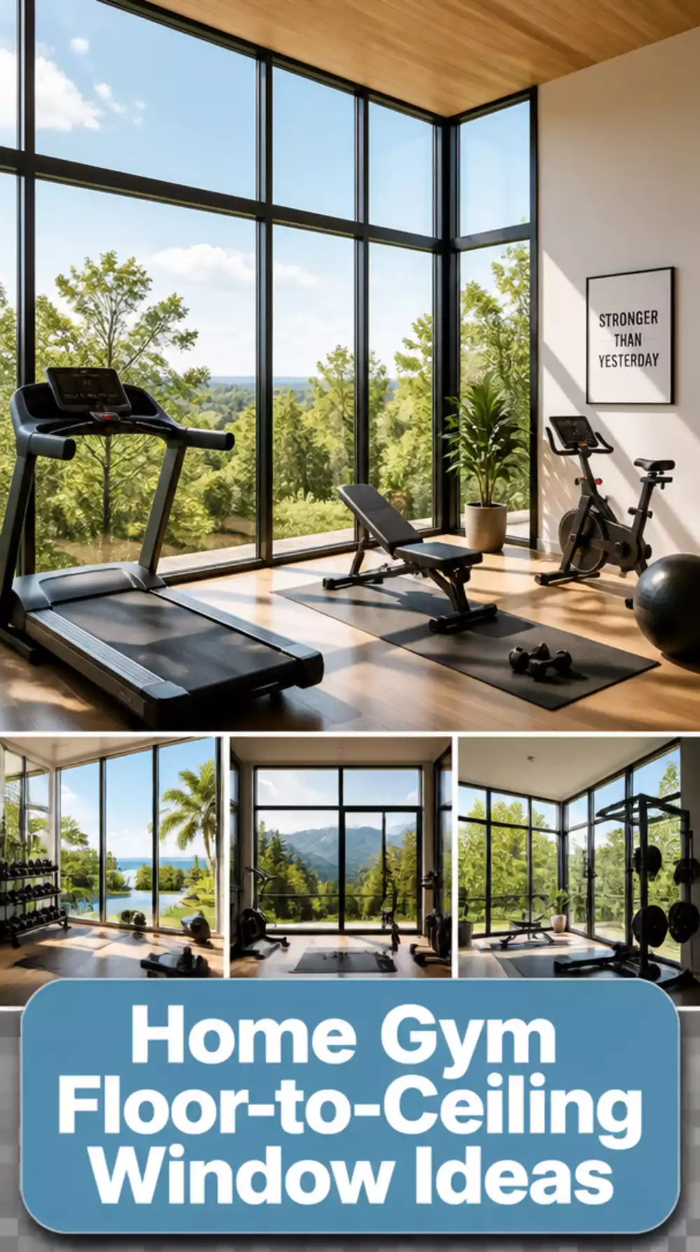 Home Gym Floor-to-Ceiling Window Wall That Floods the Space with Natural Light
