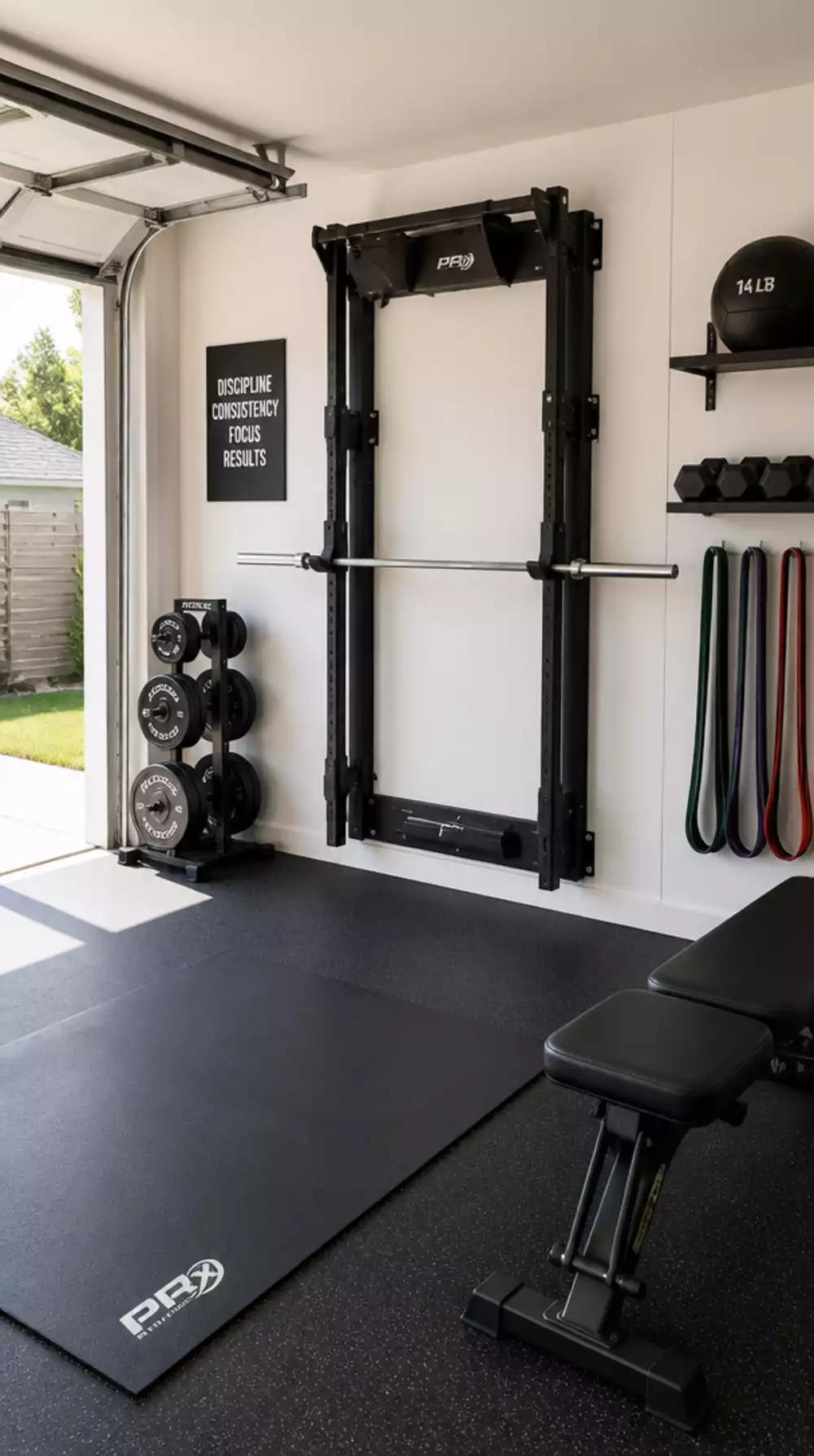 Garage Gym Folding Squat Rack That Mounts Flush to the Wall