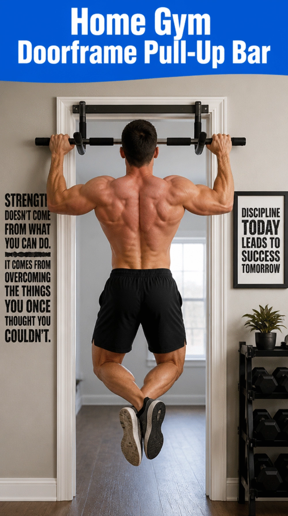 Home Gym Doorframe Pull-Up Bar That Installs in Minutes for Upper Body Work