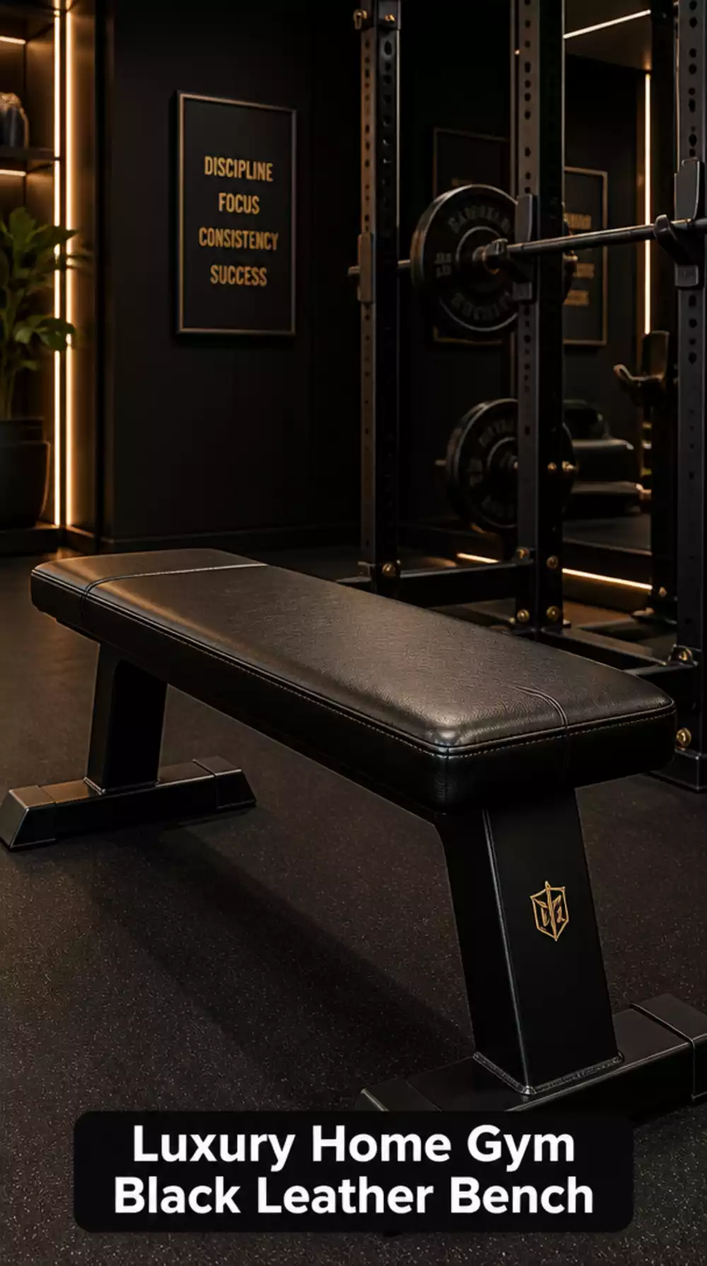 Luxury Home Gym Black Leather Bench That Feels Like a High-End Fitness Studio