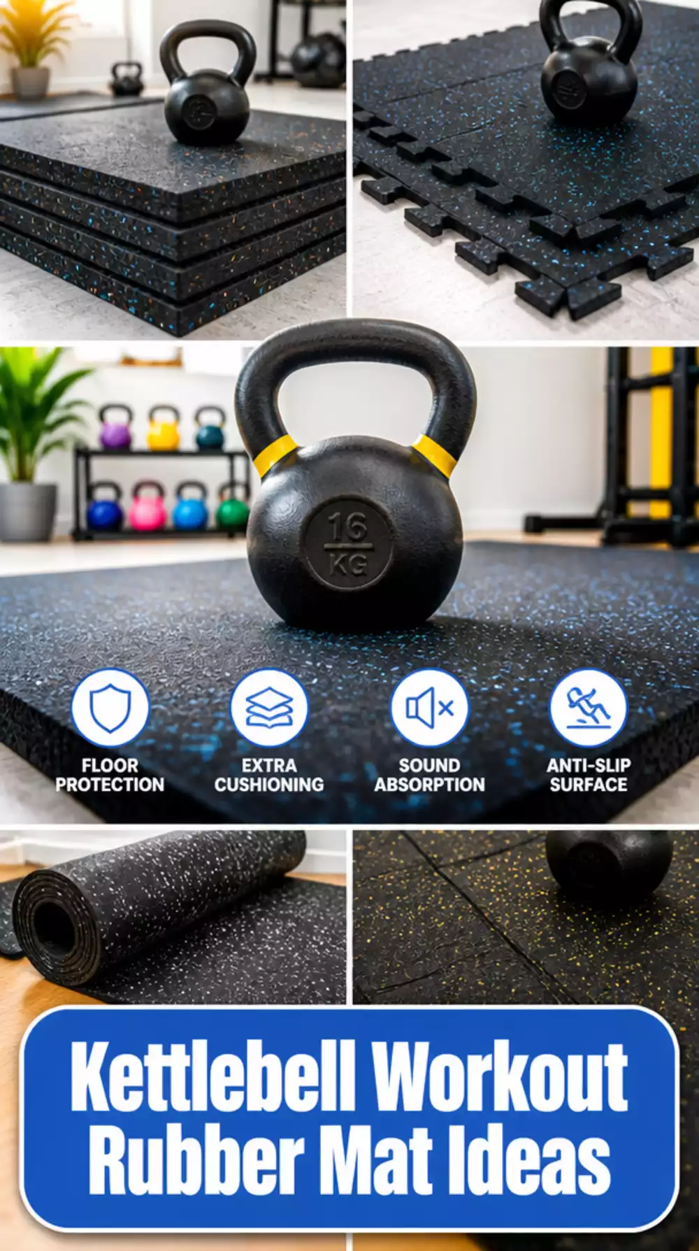 Home Gym Kettlebell Rubber Mat That Cushions Swings and Deadlifts on Hard Floors