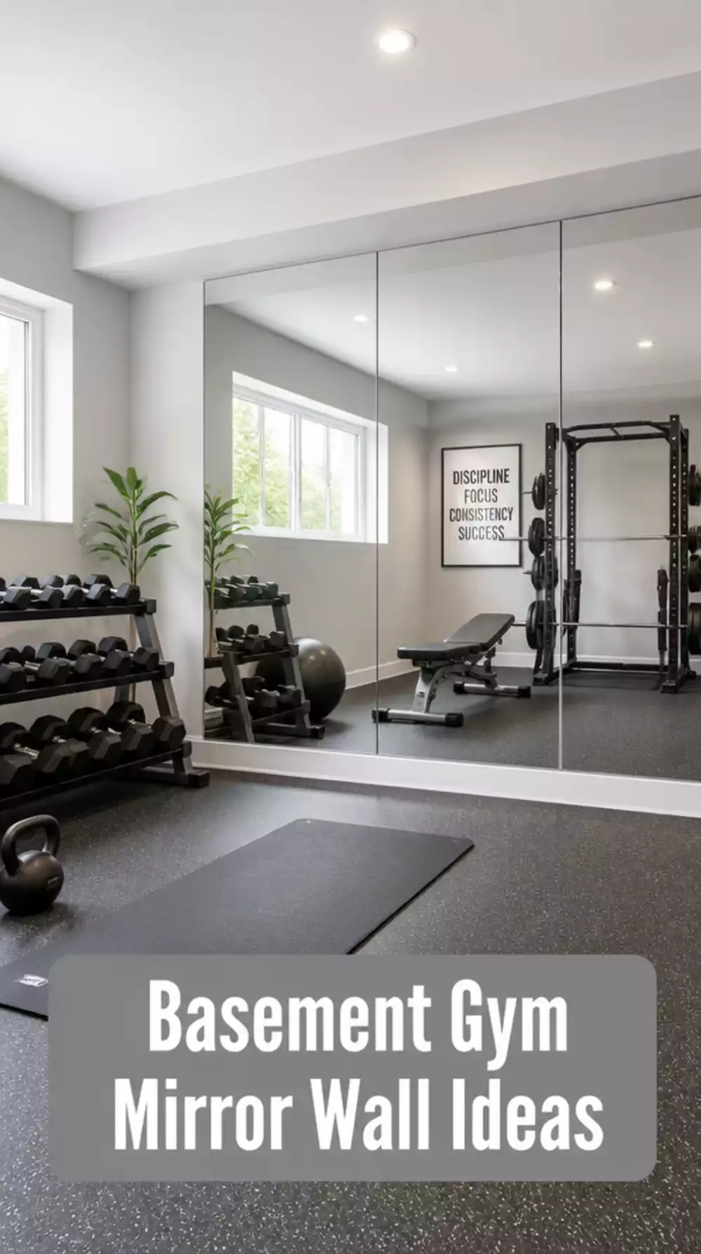 Basement Gym Full-Length Mirror Wall That Makes Low Ceilings Feel Taller