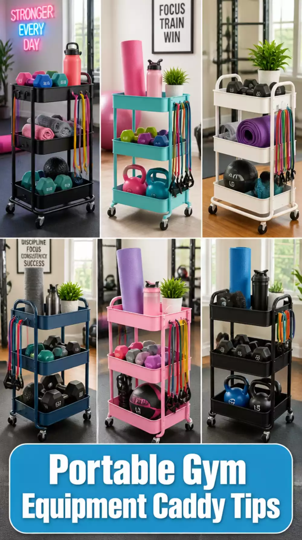 Home Gym Portable Equipment Caddy on Wheels That Rolls Into a Closet After Training