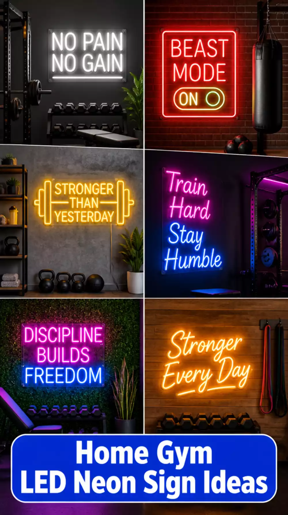 Home Gym LED Neon Sign That Mounts Without Drilling Using Adhesive Strips