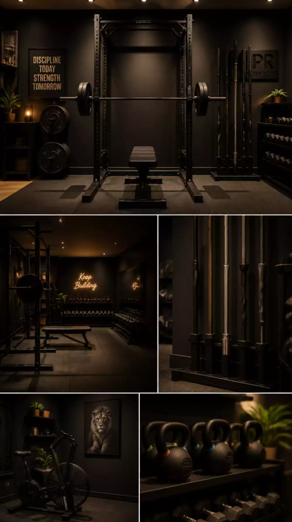 Dark Home Gym Wall Paint in Deep Charcoal That Makes Equipment Pop