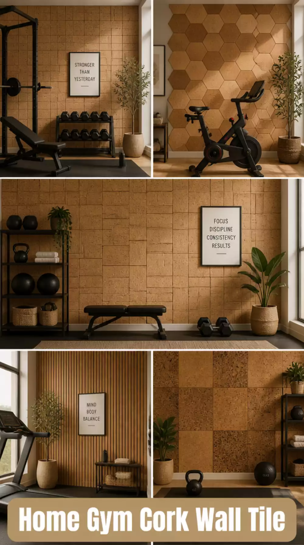 Home Gym Cork Wall Tile That Absorbs Sound and Adds an Earthy Finish