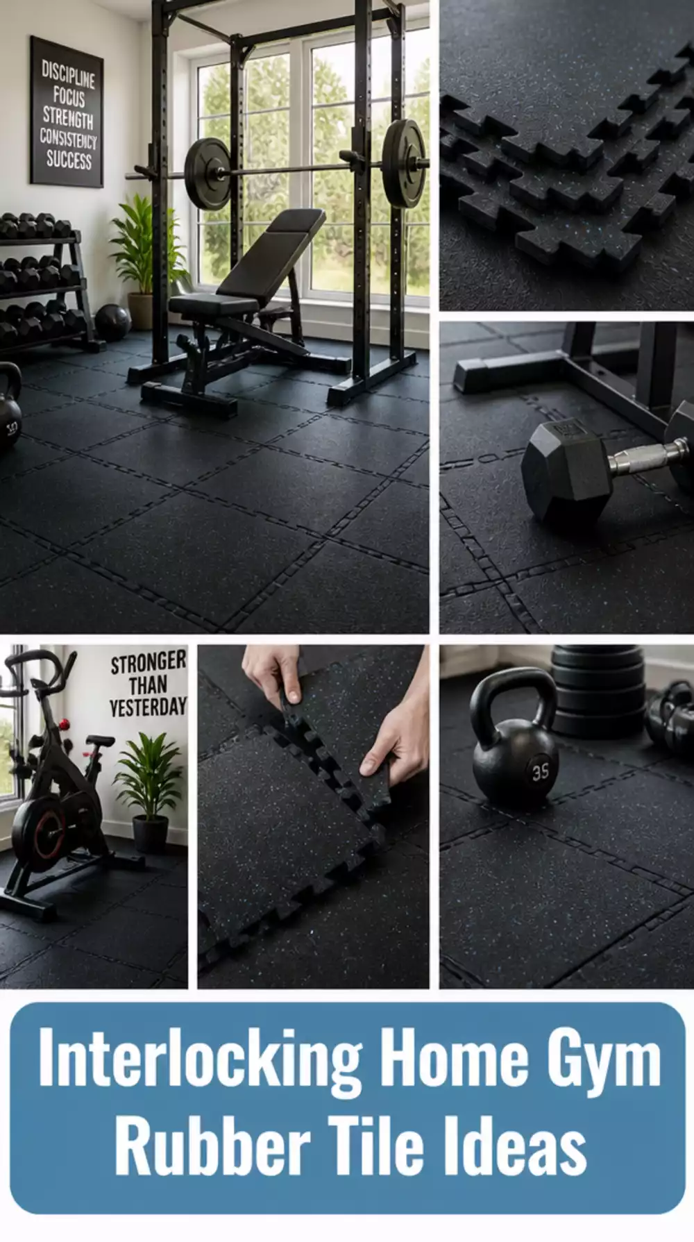 Interlocking Home Gym Rubber Tile That Fits Around Equipment Without Cutting
