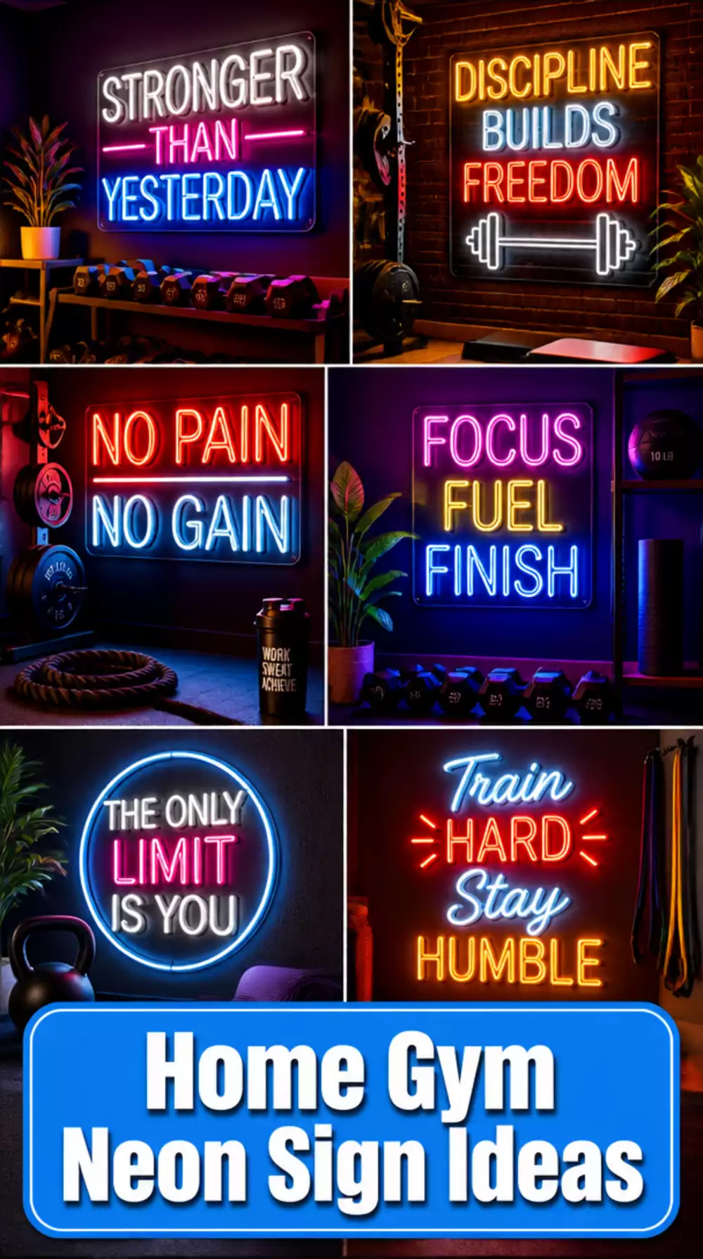 Home Gym Neon Sign in a Fitness Phrase That Adds Bold Light and Personality