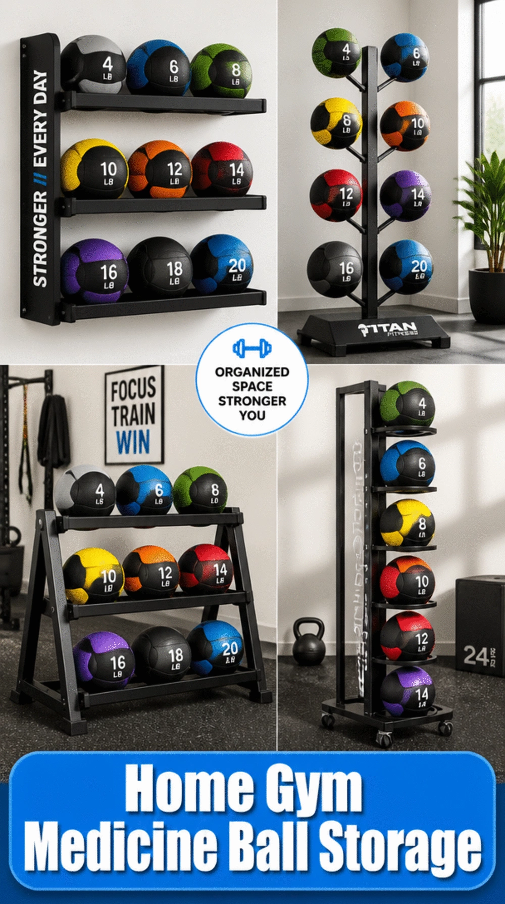 Home Gym Medicine Ball Storage Rack That Stacks Vertically to Save Space