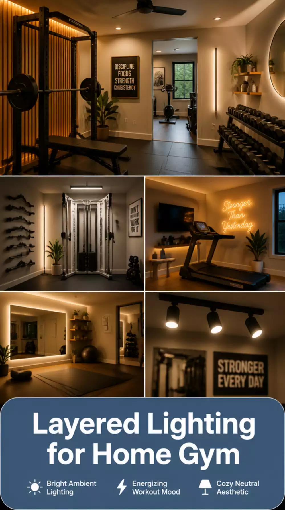 The Home Gym Layered Lighting Trend That Uses Warm Accent Light Alongside Bright Task Light