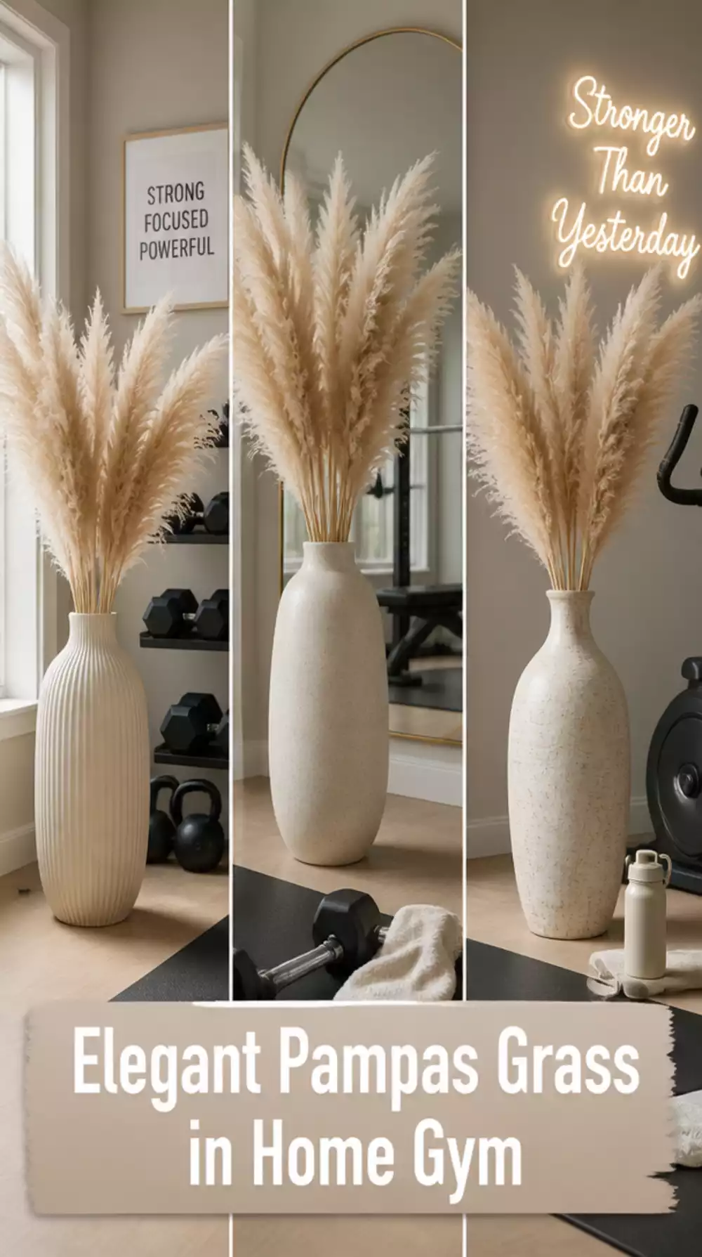 Home Gym Dried Pampas Grass in a Tall Vase That Softens a Hard-Walled Room