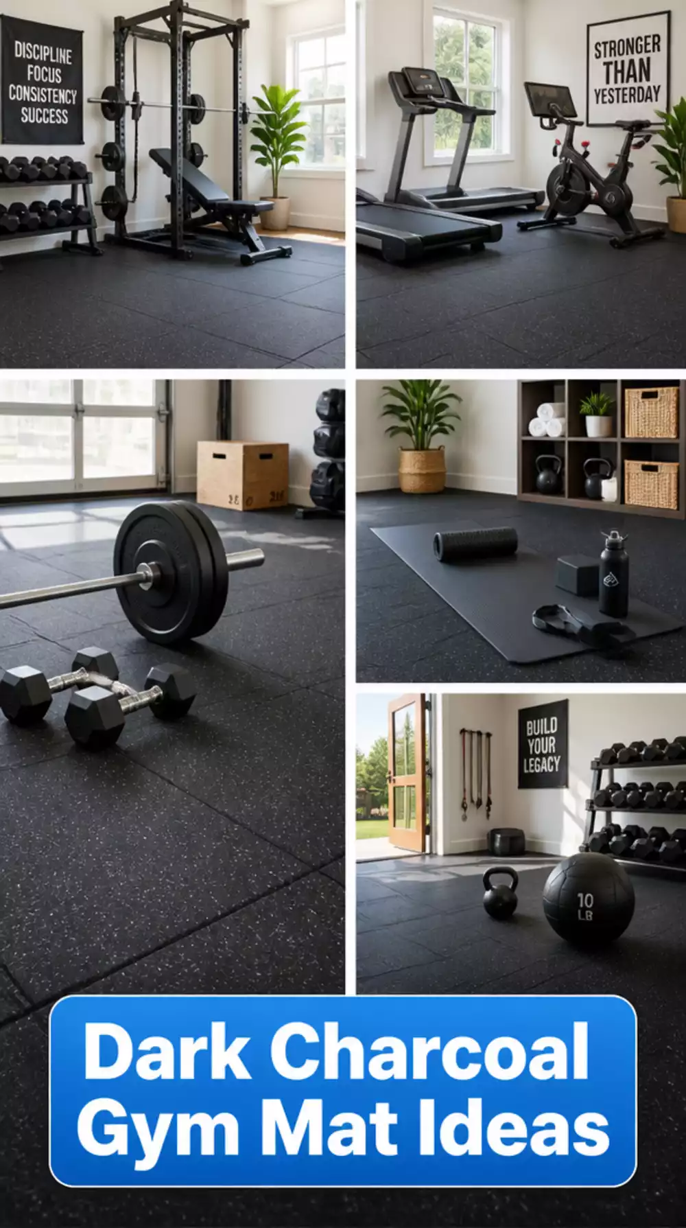 Home Gym Rubber Mat in Dark Charcoal That Hides Scuffs and Looks Sharp