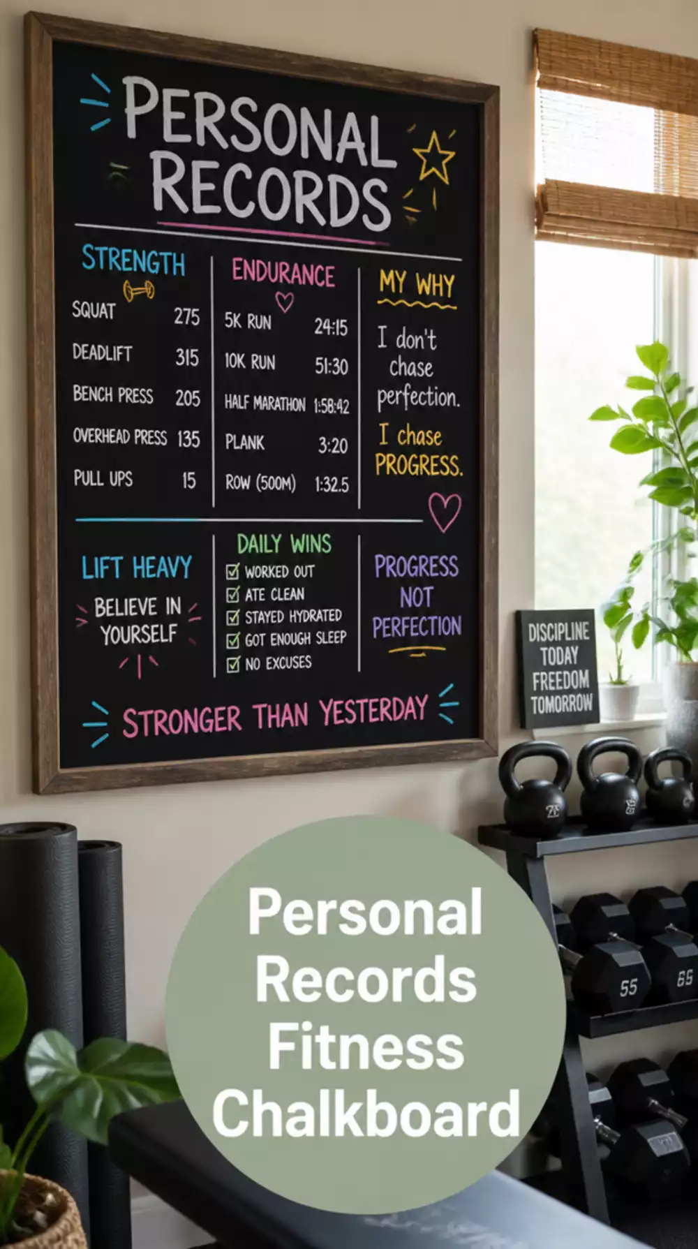 Home Gym Personal Records Chalkboard That Tracks Progress on the Wall in Real Time
