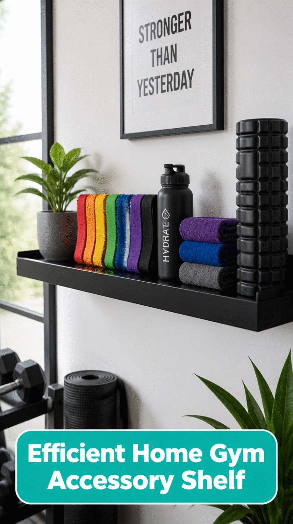 Home Gym Built-In Storage Shelf That Keeps Accessories at Eye Level and Reachable