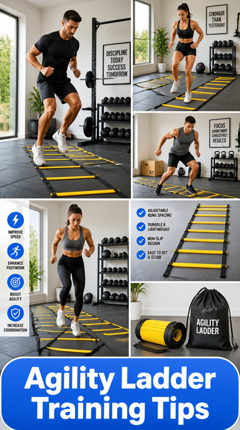 Home Gym Agility Ladder That Rolls Up and Stores Flat After Every Circuit Session