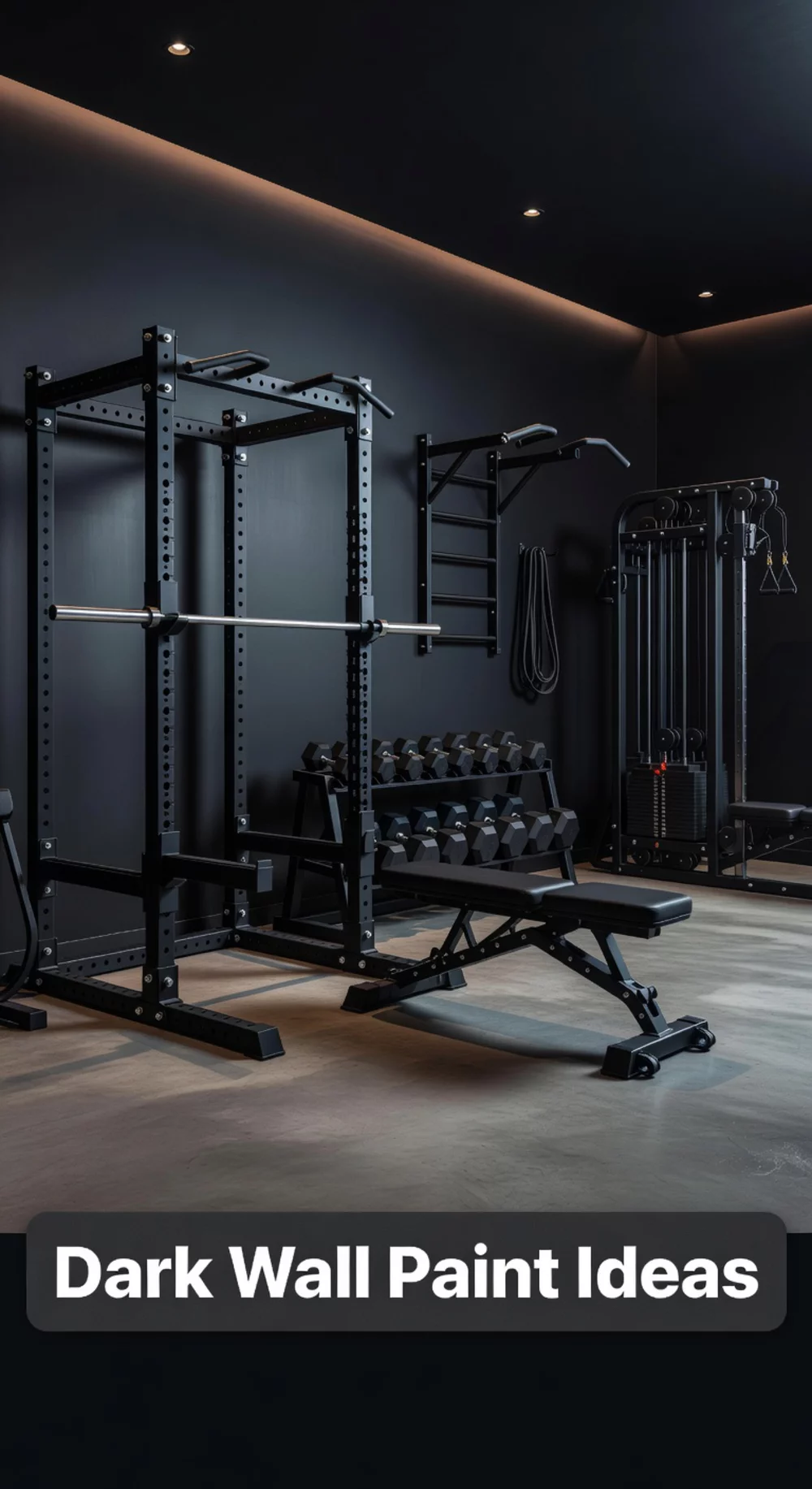 Home Gym Dark Wall Paint in Charcoal or Slate That Makes Equipment Stand Out