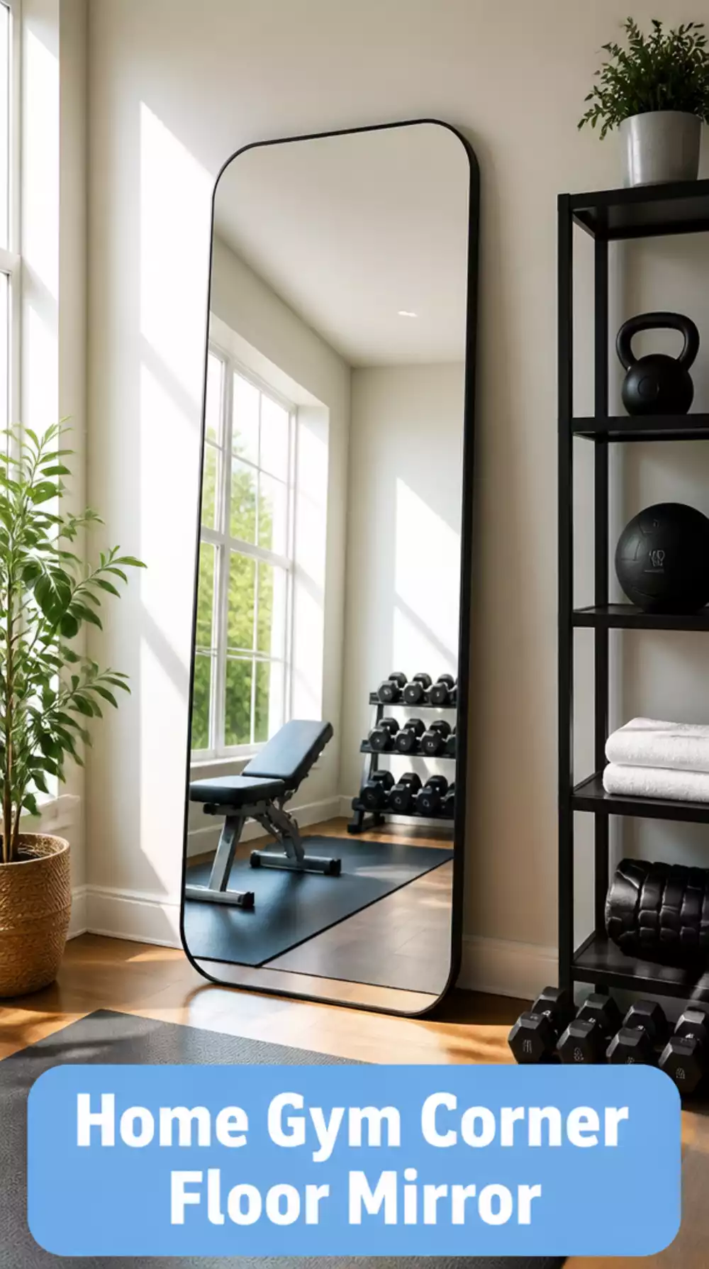 Home Gym Corner Floor Mirror That Defines the Workout Zone Without a Wall Mount