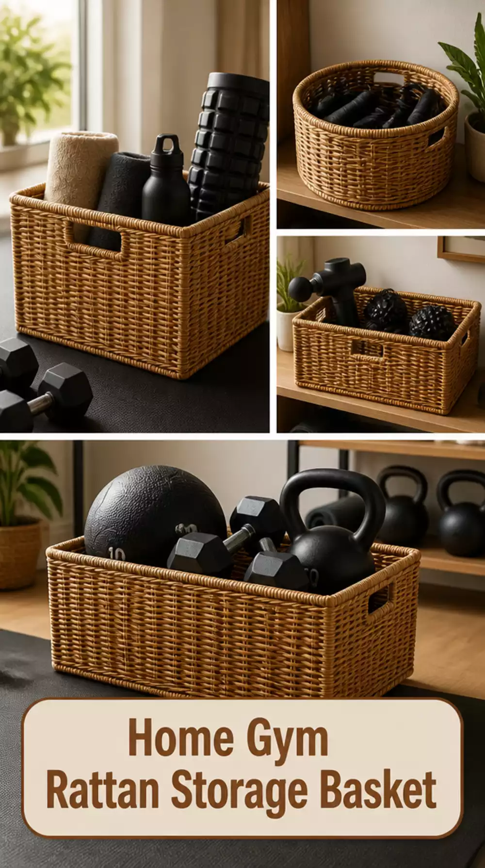 Home Gym Rattan Storage Basket That Hides Accessories in Plain Sight