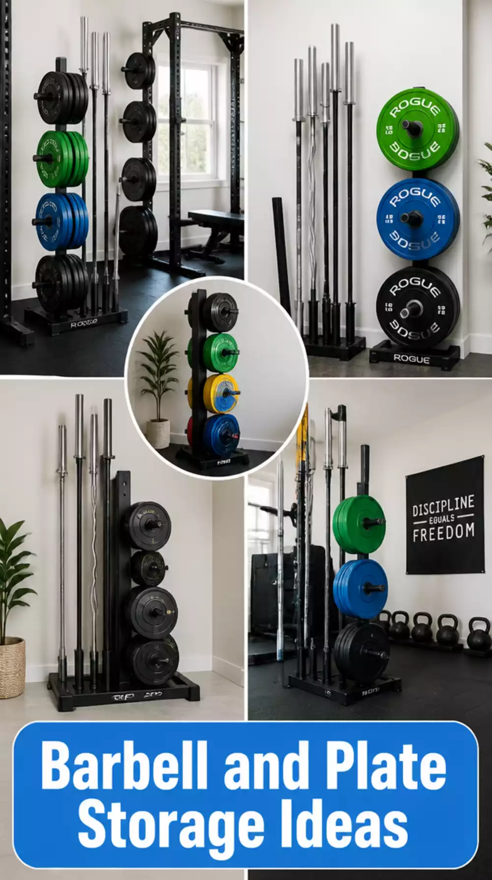 Home Gym Barbell and Bumper Plate Storage Tree That Keeps the Floor Clear