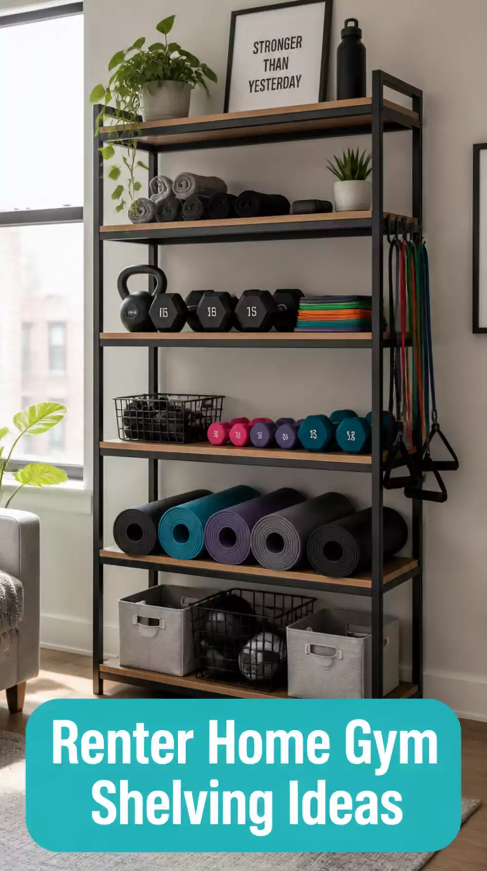 Renter Home Gym Freestanding Shelving Unit That Holds Every Accessory Off the Floor