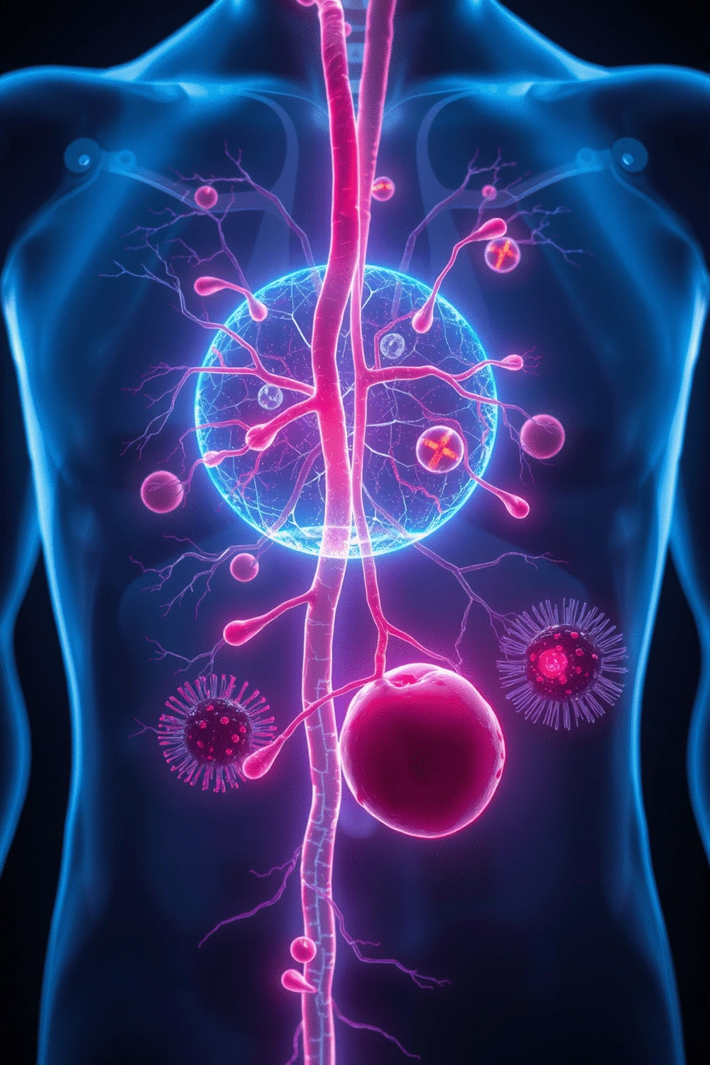 Scientific diagram illustrating increased blood flow and cellular repair pathways, no text, no words, no typography, no labels, clean image, no humans, no people, no hands, no body parts