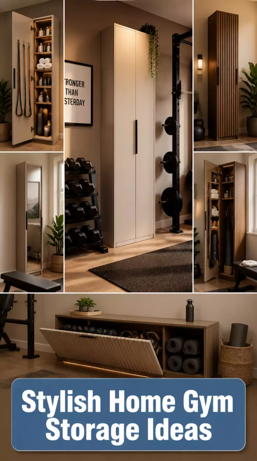 Home Gym Slim Storage Cabinet That Hides Bands, Mats, and Accessories Behind a Door
