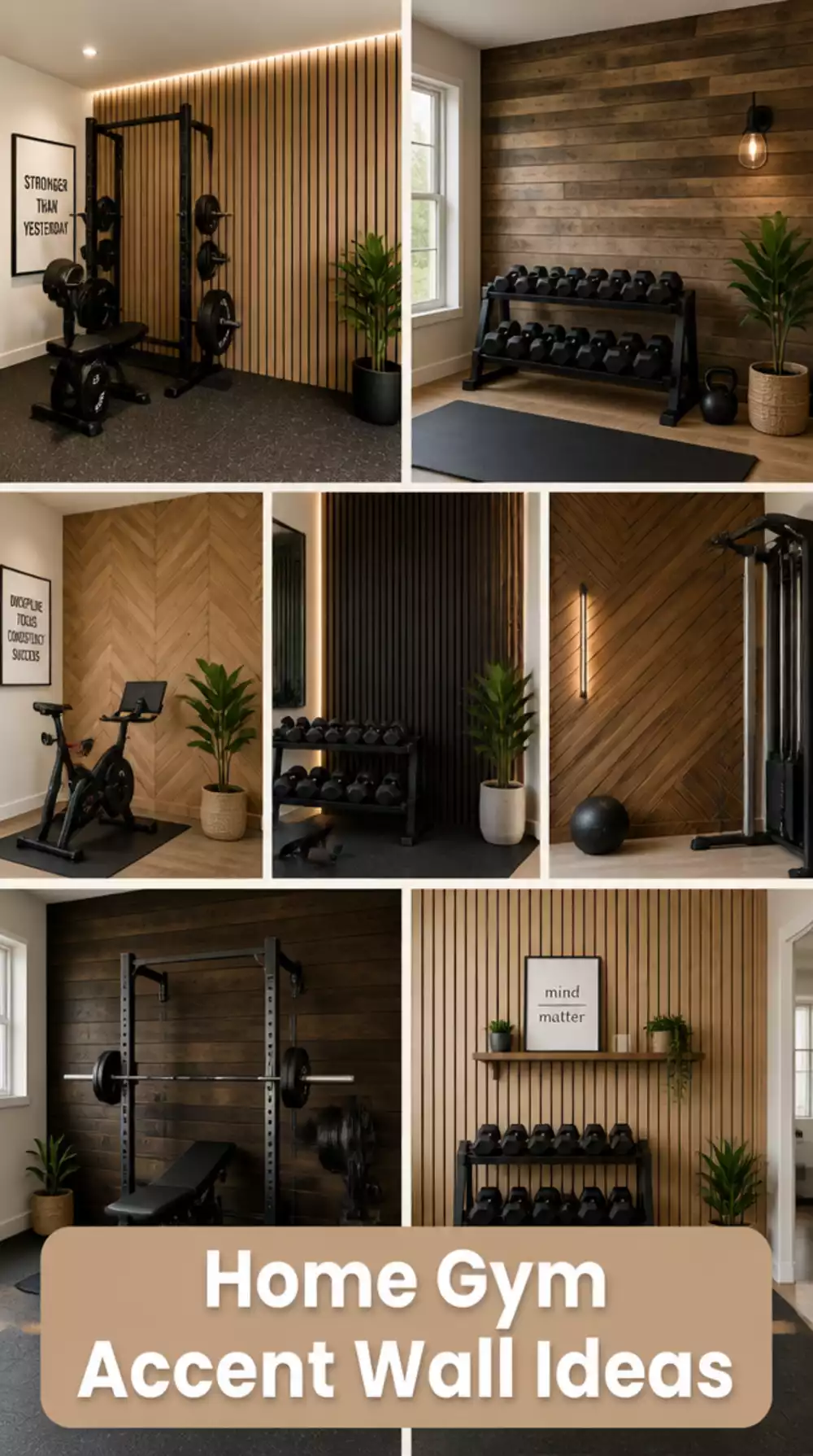 Home Gym Accent Wall Using Wood Panels to Break Up a Flat Paint Color