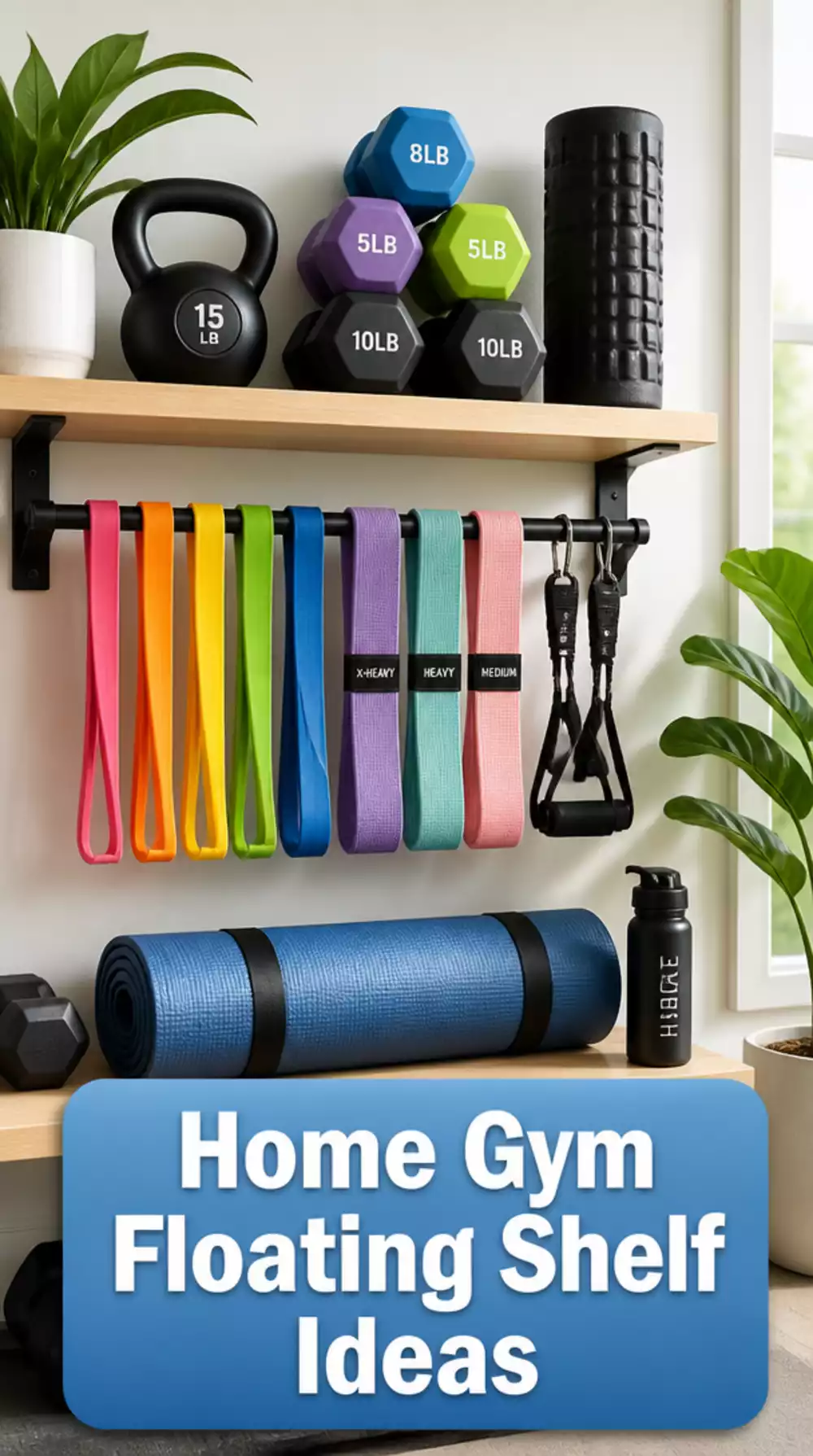 Home Gym Floating Wall Shelf That Stores Small Accessories Without Using Floor Space
