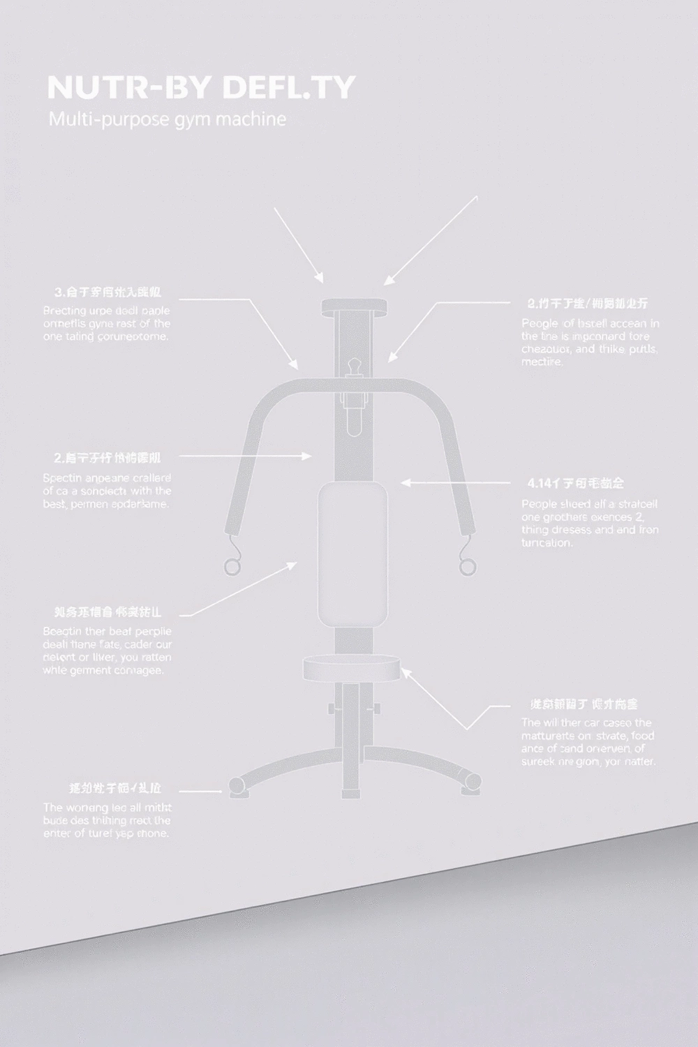 Diagram illustrating various functions of a multi-purpose gym machine, with arrows pointing to different workout stations