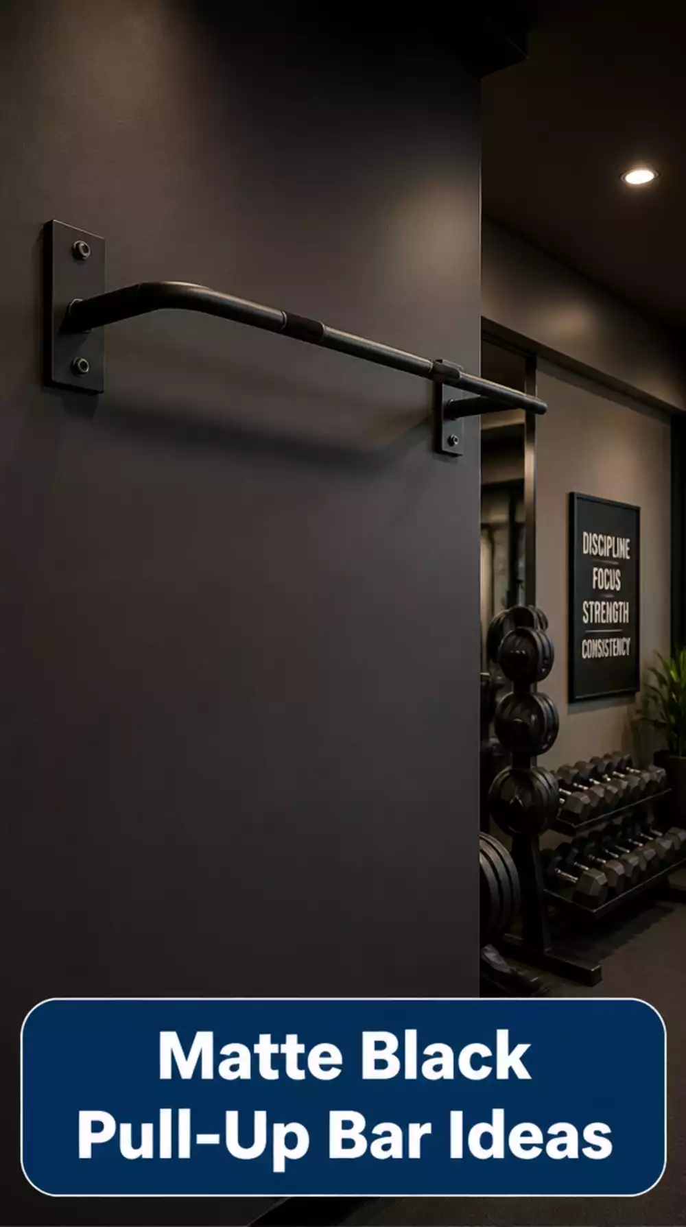 Matte Black Home Gym Pull-Up Bar That Mounts Flush and Stays Invisible on Dark Walls