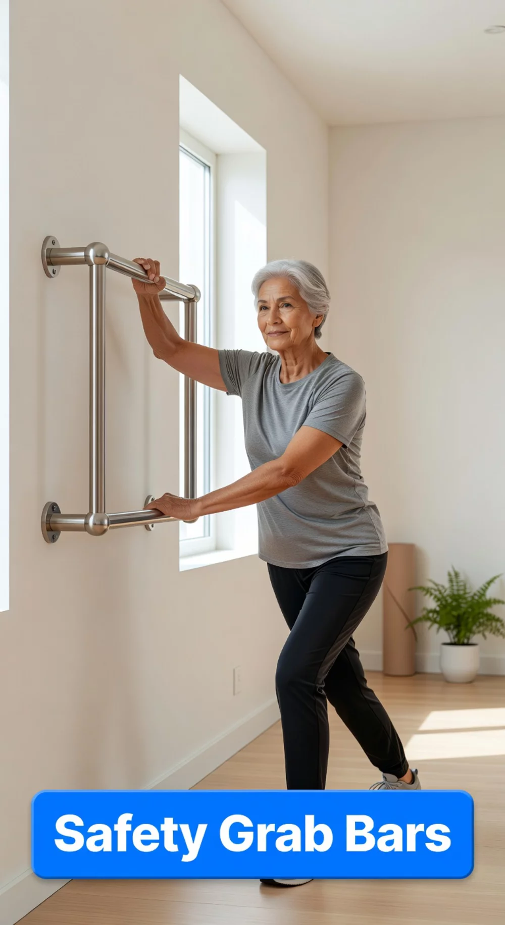 Home Gym Sturdy Wall-Mounted Grab Bar That Adds Safety to a Stretching or Balance Zone