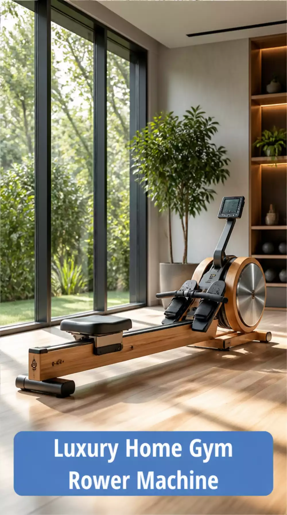 Luxury Home Gym Rower Machine in a Light Wood and Steel Finish