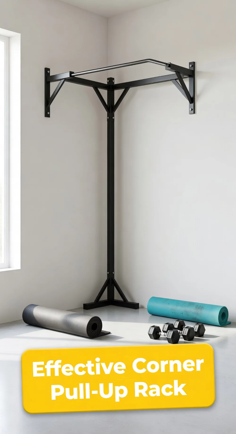 Home Gym Corner Pull-Up Rack That Uses Dead Space Effectively