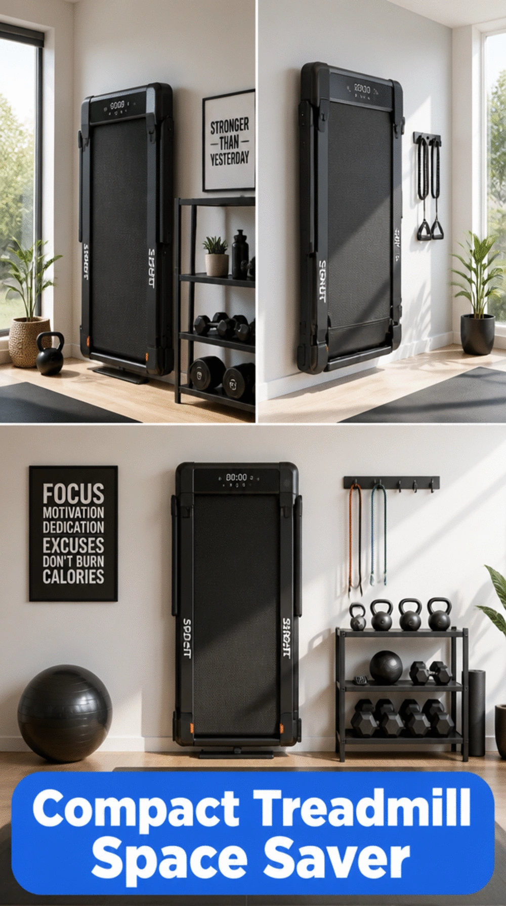 Home Gym Compact Treadmill That Folds Flat Against the Wall After Every Run