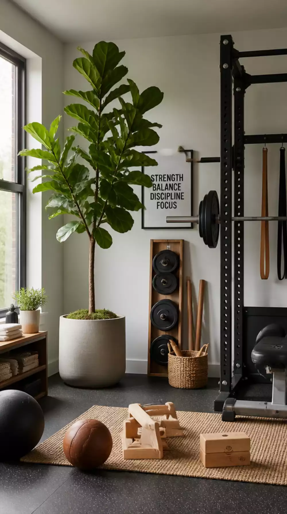 Home Gym Large Indoor Plant That Adds a Live Organic Element to a Bare Corner