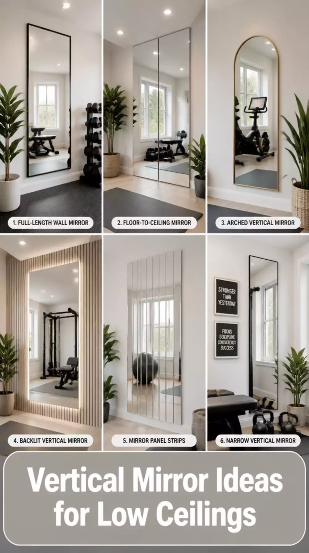 The Home Gym Vertical Mirror Trick That Draws the Eye Up in a Low-Ceiling Room